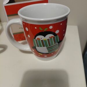 Penguin Mug -Festive Christmas Holiday Red White
